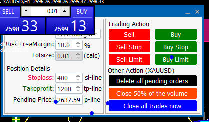 User interface of WSWFX automated lot size calculator for forex trading